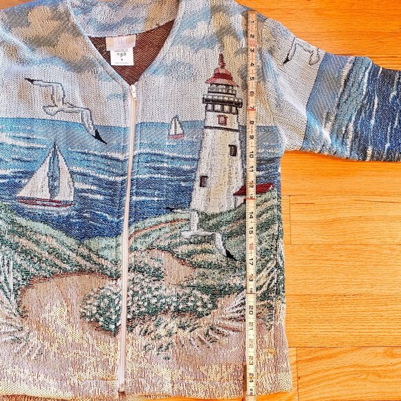 Vintage Art Unlimited Coastal Lighthouse Full-Zip Sweater Size M - Picture 13 of 14
